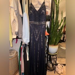 Marina Navy Blue Beaded Dress